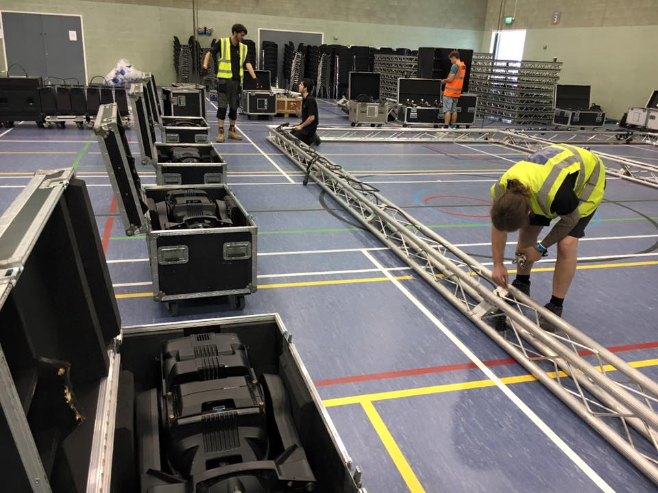 EPS crew building a truss grid